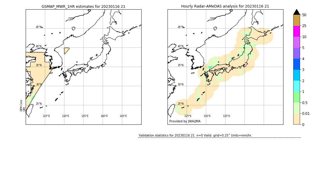 GSMaP MWR validation image. 2023/01/16 21