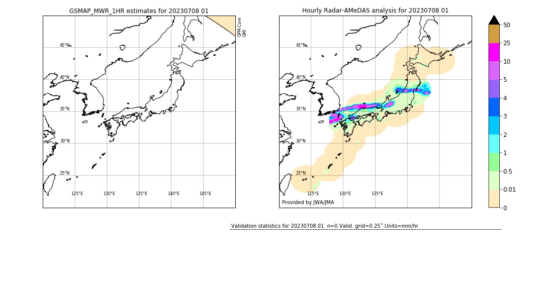 GSMaP MWR validation image. 2023/07/08 01