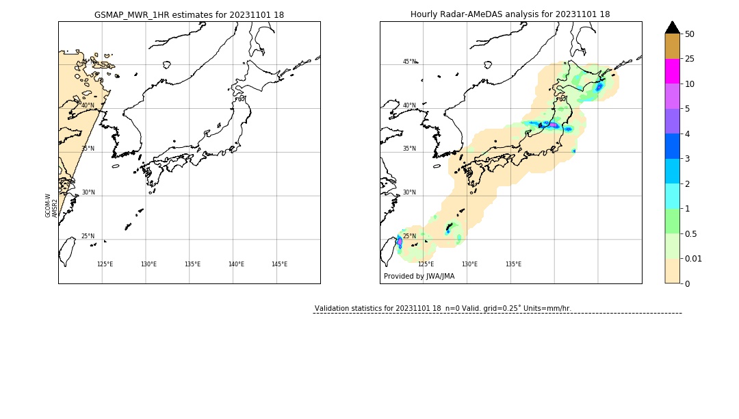 GSMaP MWR validation image. 2023/11/01 18