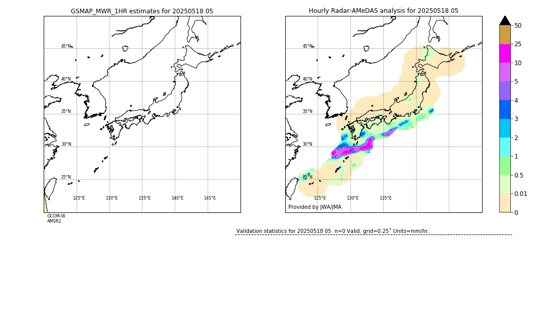 GSMaP MWR validation image. 2025/05/18 05