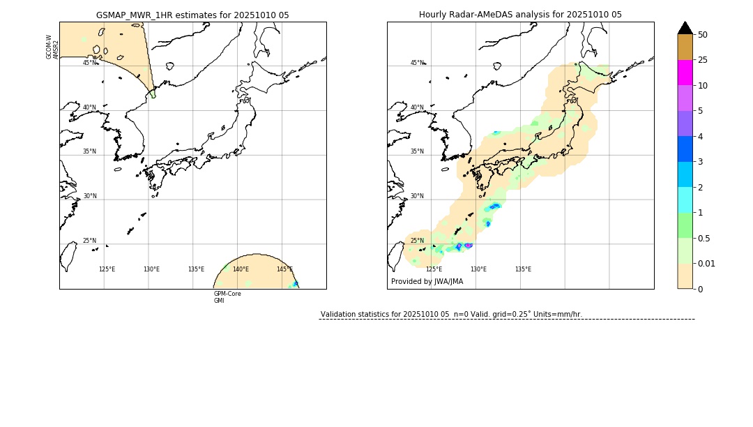 GSMaP MWR validation image. 2025/10/10 05