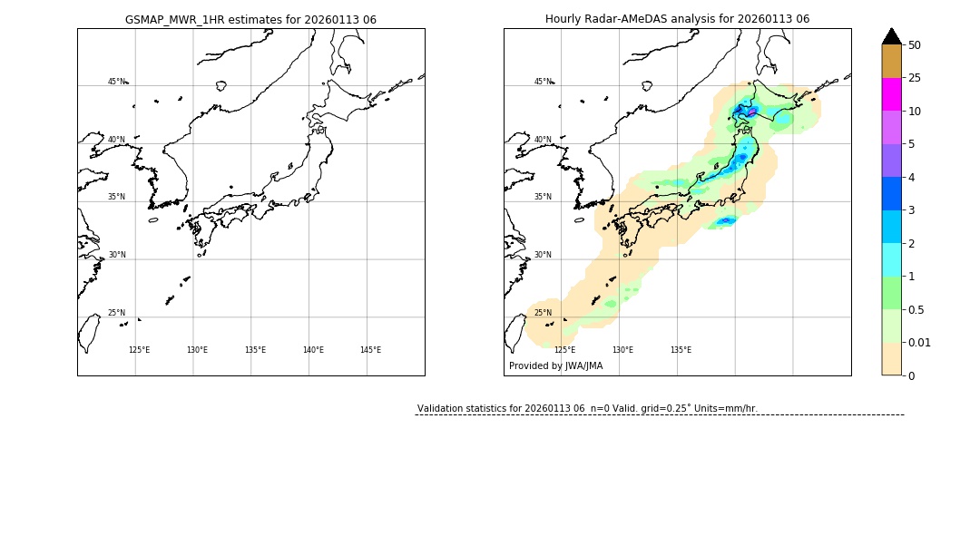 GSMaP MWR validation image. 2026/01/13 06