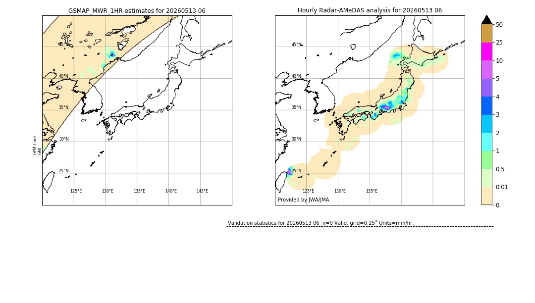 GSMaP MWR validation image. 2026/05/13 06